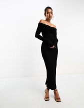 ASOS DESIGN fallen shoulder pleat midi scuba dress in black