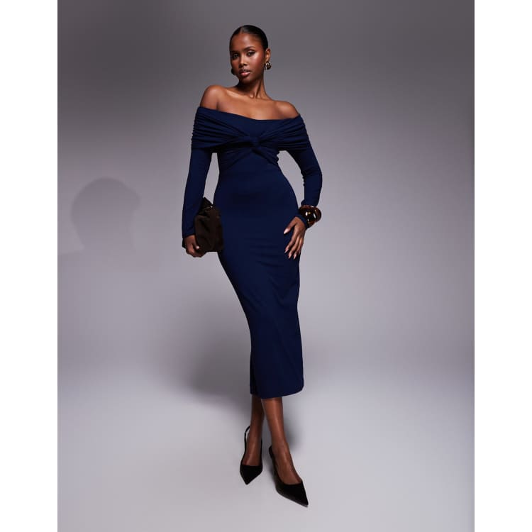 asos navy blue midi dress NWT ASOS women's navy blue fitted ponte