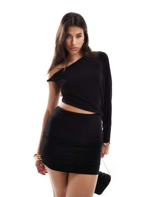 ASOS DESIGN off shoulder twist mini dress with batwing sleeves in black