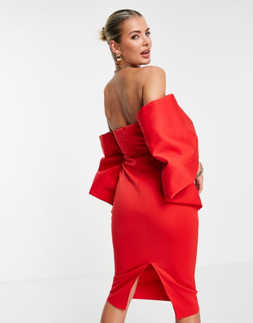 Asos red off the shoulder dress sale