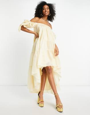 ASOS DESIGN off shoulder voile maxi dress in ecru