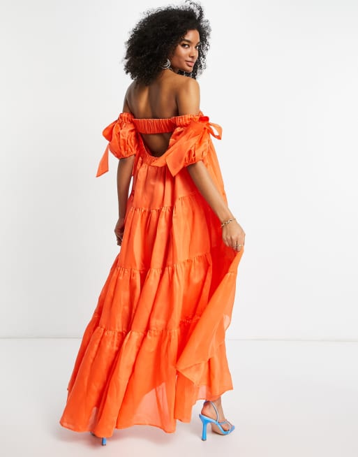 Orange off the shoulder maxi clearance dress