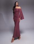 [ASOS DESIGN] ASOS DESIGN off shoulder wide sleeve draped maxi dress in dusty rose-Pink 14 blush