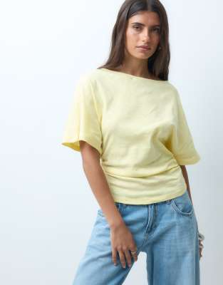 Asos Design Off-shoulder With Cinched Waist Top In Yellow