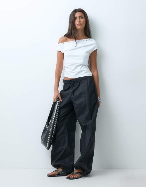 ASOS DESIGN off shoulder with stud details top in white, 2 of 4