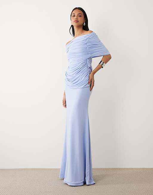 off the shoulder wrap dress PrettyLittleThing Women's Slinky Detail Maxi in Blush Rose these pieces have been created to make a real style statement as you accept your award ASOS Design - Off Shoulder