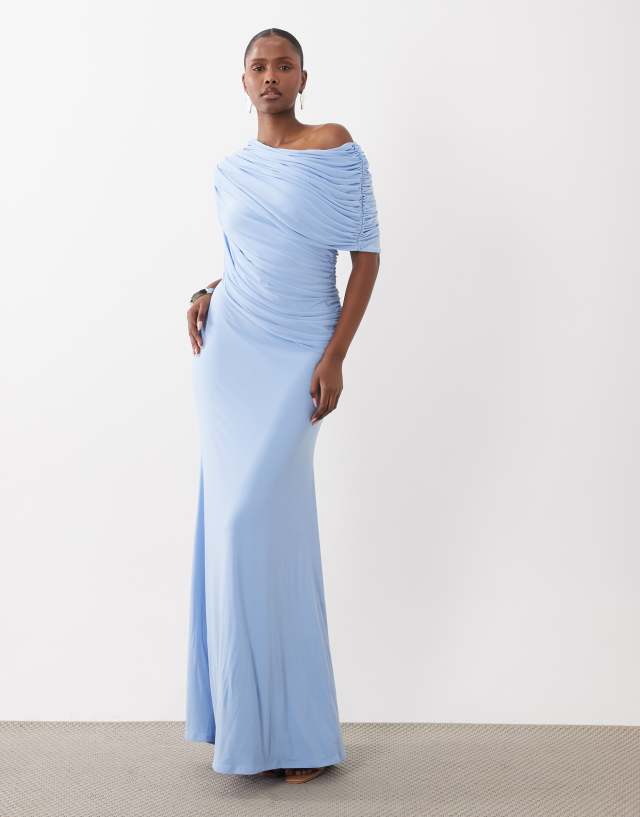 blue off the shoulder dress asos DESIGN wrap bodice detail maxi with train in Embrace effortless elegance with FW-staples Chaps Women's Floral Surplice Size:UK 9 EU 43