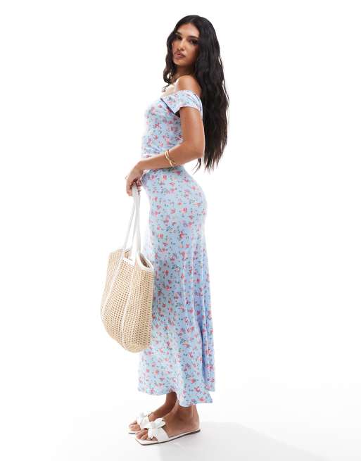 Off the shoulder wrap midi dress clearance