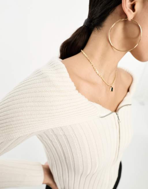 ASOS DESIGN off shoulder sweater in rib in cream