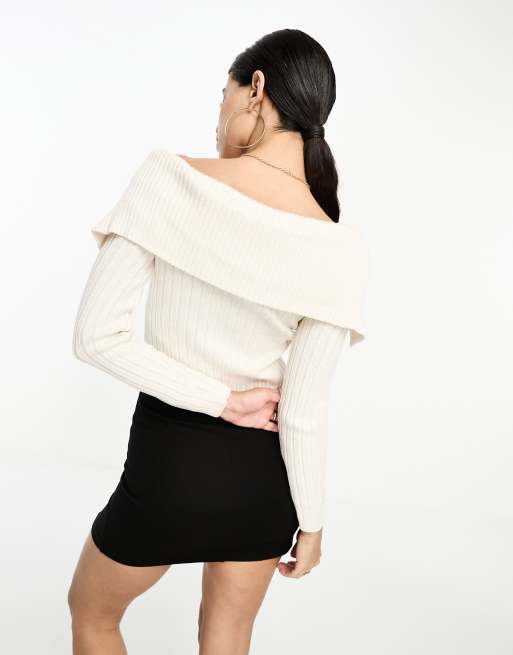 ASOS DESIGN off shoulder sweater in rib in cream