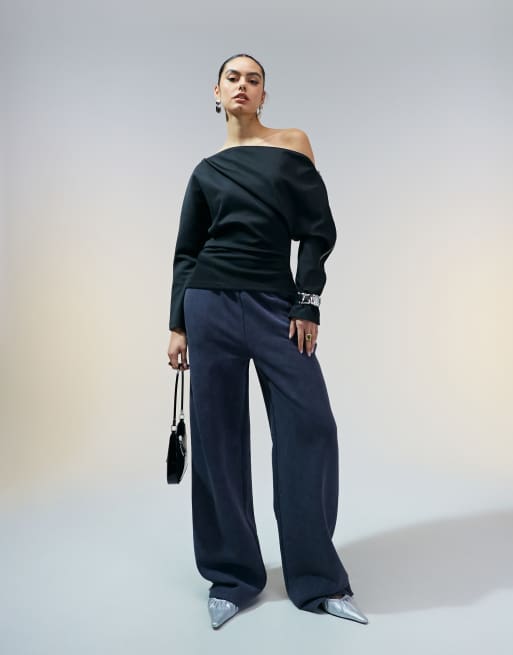 ASOS DESIGN off shoulder zip top in black