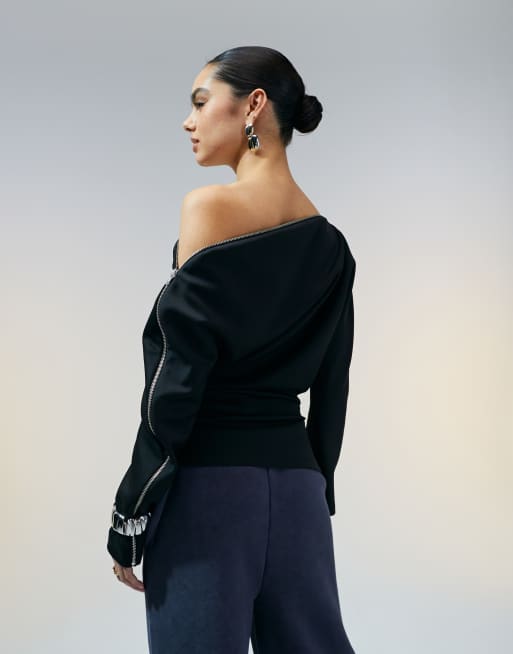 ASOS DESIGN off shoulder zip top in black