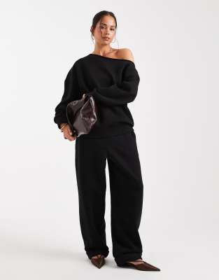 Asos Design Off The Shoulder Brushback Sweatshirt In Black