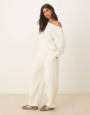 Asos Design Off The Shoulder Brushback Sweatshirt In White