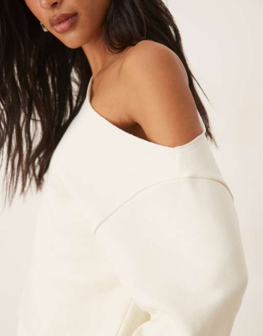 ASOS DESIGN off the shoulder brushback sweatshirt in cream