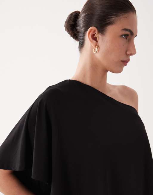 ASOS DESIGN off the shoulder cape detail mini dress in black, 3 of 4