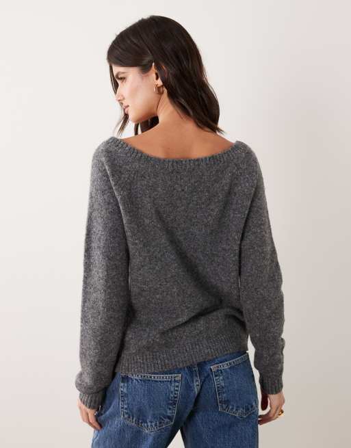 ASOS DESIGN off the shoulder cardigan in charcoal, 4 of 4