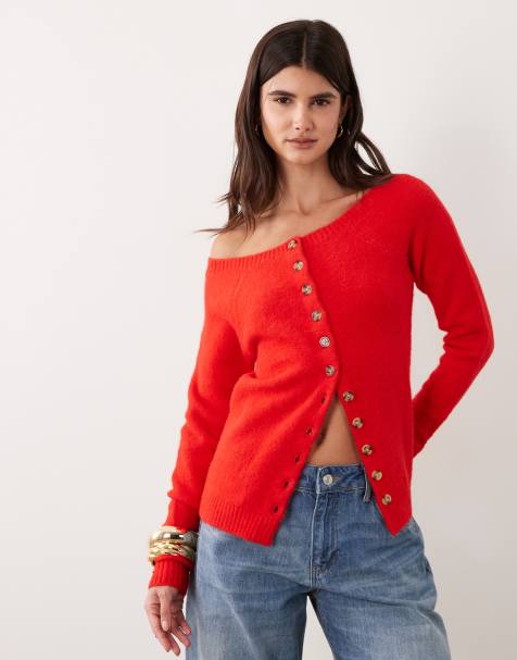 ASOS DESIGN off the shoulder cardigan in red - view 1