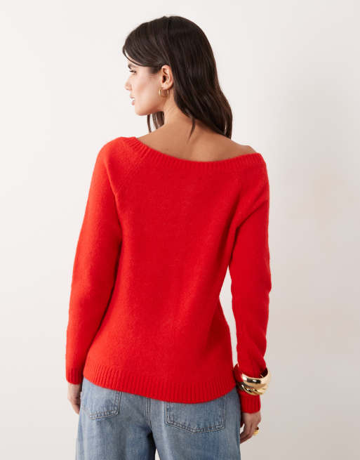 ASOS DESIGN off the shoulder cardigan in red, 4 of 4