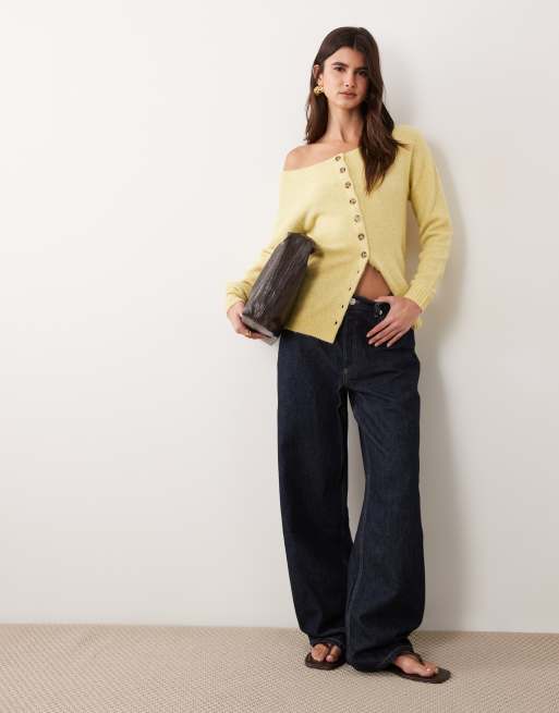 ASOS DESIGN off the shoulder cardigan in yellow, 3 of 4