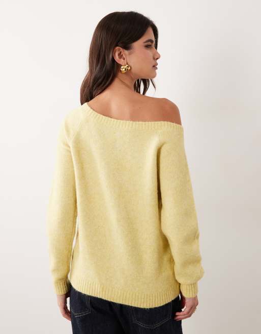ASOS DESIGN off the shoulder cardigan in yellow, 4 of 4