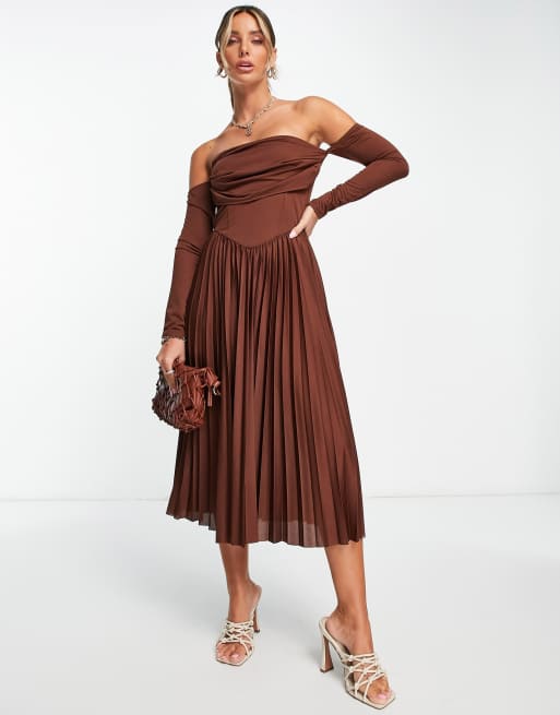 Asos midi dress pleated skirt best sale