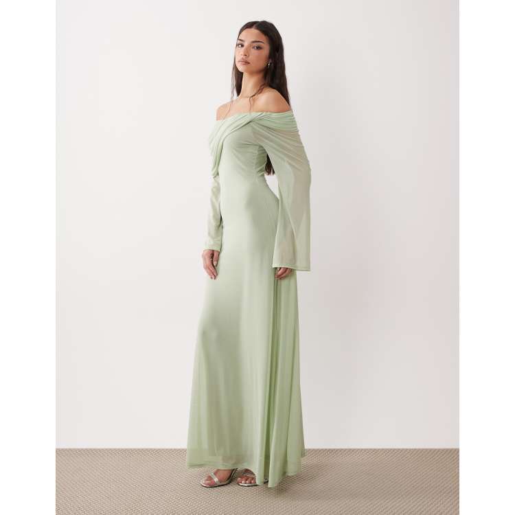 long sleeve off the shoulder flowy dress ASOS Design - Maxi - Women - Polyester - S Beadwork