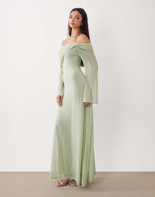 off the shoulder long sleeve flowy dress ASOS Design - Maxi - Women - Polyester - S COUNT-1