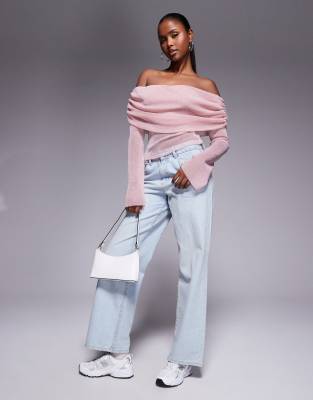 ASOS DESIGN OFF THE SHOULDER FLARED SLEEVES MESH TOP 