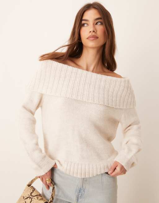 ASOS DESIGN off the shoulder jumper in cream