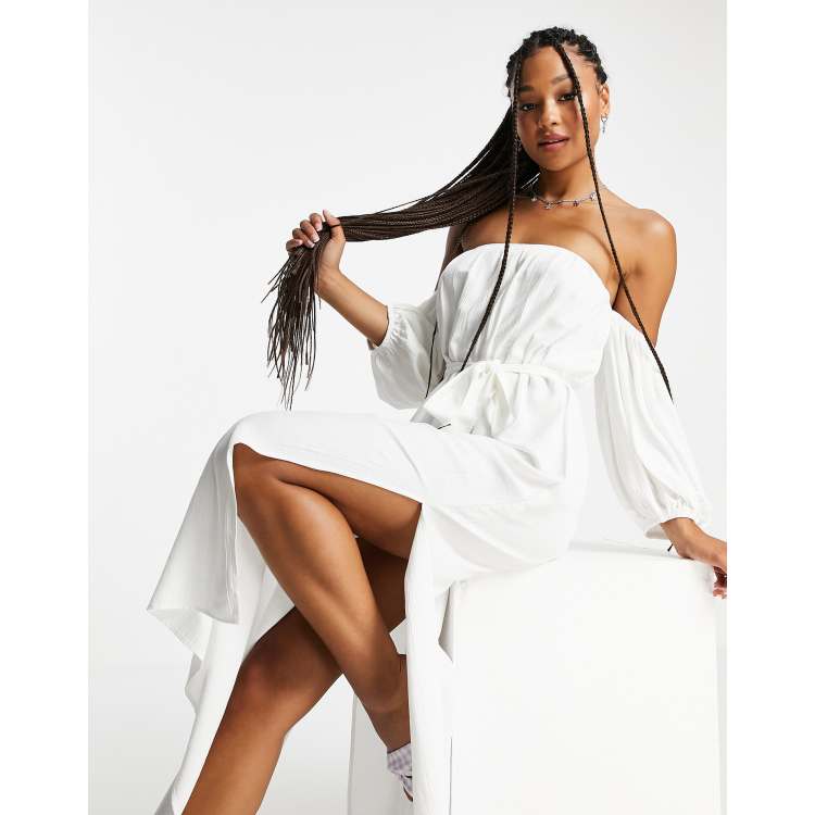 asos white off shoulder dress ASOS DESIGN structured off shoulder mini tux dress in ivory
