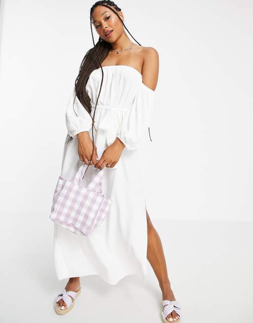 blue and white off shoulder dress Blue Off Shoulders Lace Puffy Prom Dress
