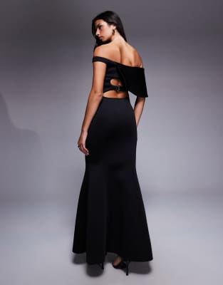Asos Design Off The Shoulder Maxi Dress With Belt Back Detail In Black