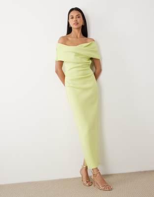 Scuba Midi Dress Forest Green Dress Asos ASOS Bardot Pleated Waist Scuba  Midi Prom Dress, Green
