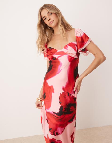ASOS DESIGN off the shoulder midi dress with lace inserts in floral print - view 1