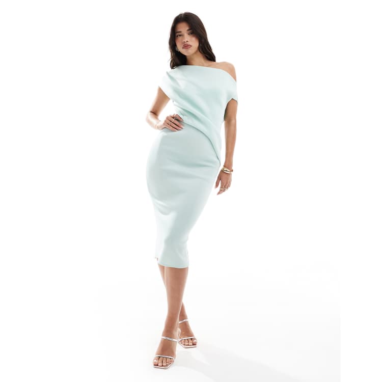 white christmas dresses Rent ASOS DESIGN Tall Plunge Neck Dropped Shoulder Pencil Midi Dress In  Forest Green main image 1