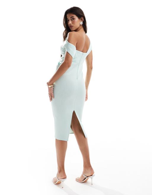 white christmas dresses Rent ASOS DESIGN Washed One Shoulder Halterneck Midi Dress With Cut Out  Detail In Stone