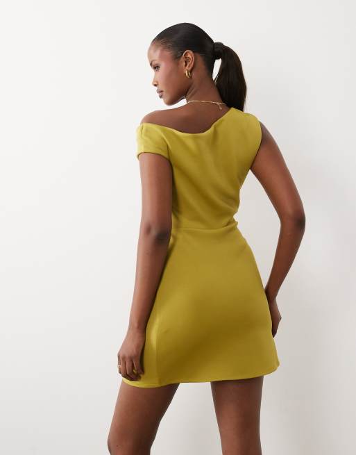 ASOS DESIGN off the shoulder sculpted mini dress in avocado scuba-style fabric, 4 of 4