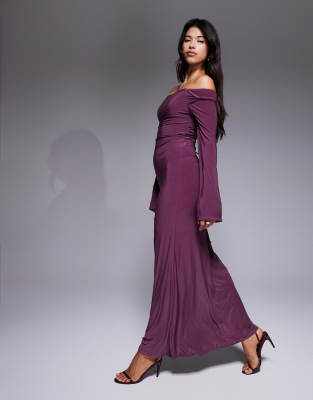 Asos Design Off The Shoulder Sculpting Maxi Dress In Purple