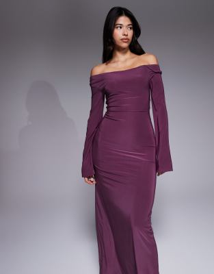 Asos Design Off The Shoulder Sculpting Maxi Dress In Purple