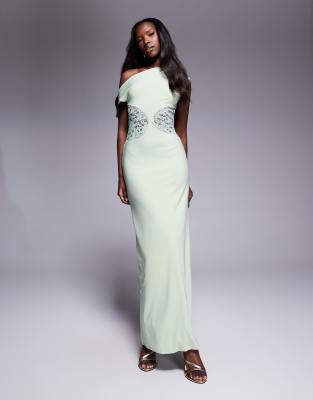 Asos Design Off The Shoulder Sleeveless Lace Inserts Maxi Dress