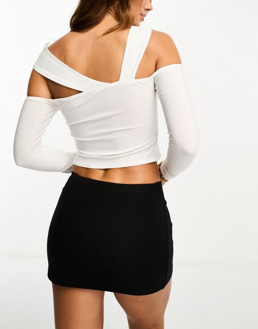 ASOS DESIGN long sleeve off shoulder crop top with skinny straps