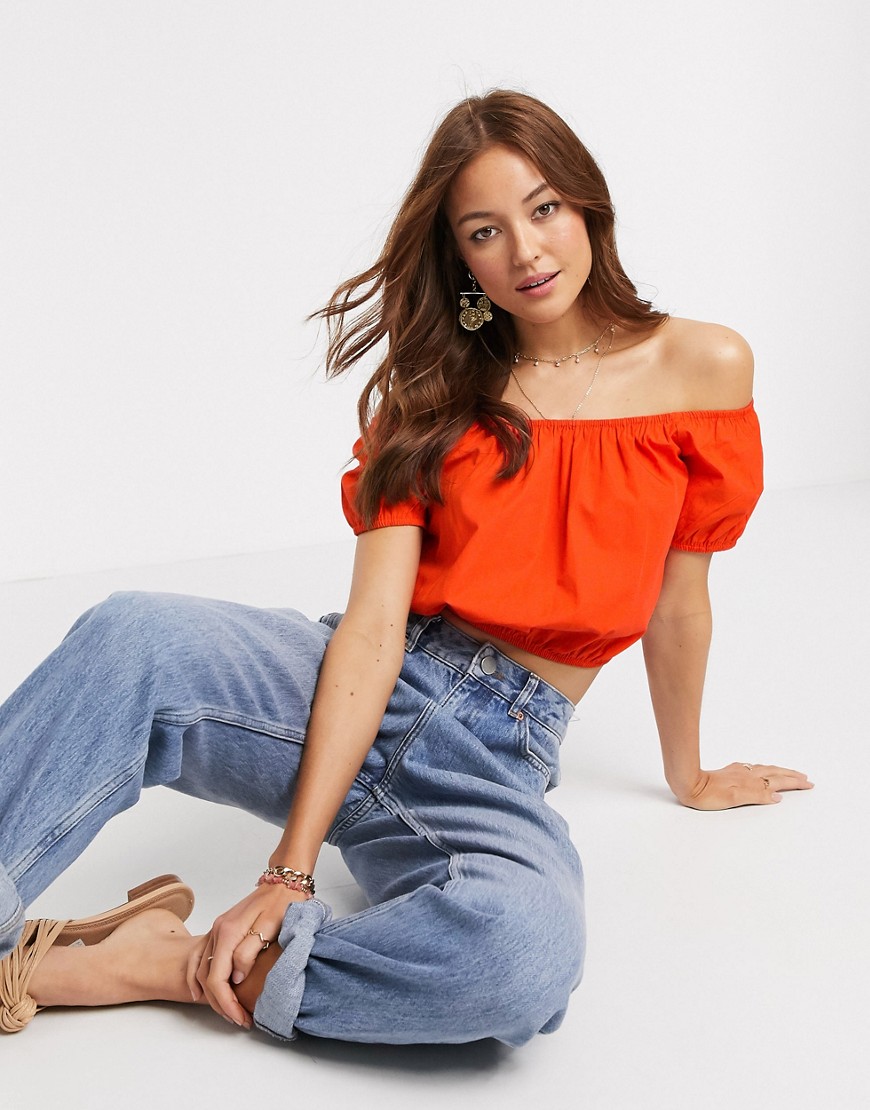 ASOS DESIGN off the shoulder sun top in cotton in red