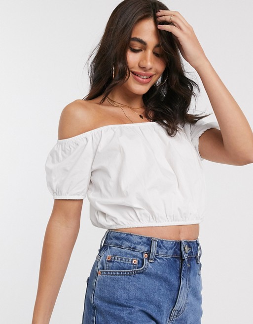 ASOS DESIGN off the shoulder sun top in cotton in ivory