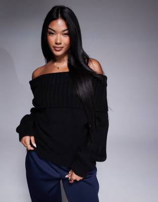 Asos Design Off The Shoulder Sweater In Black