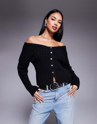 Asos Design Off-the-shoulder Sweater In Black