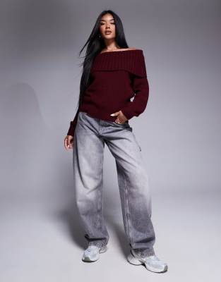 ASOS DESIGN off the shoulder sweater in burgundy | ASOS