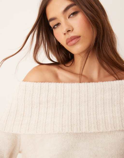 ASOS DESIGN off the shoulder sweater in cream, 2 of 4