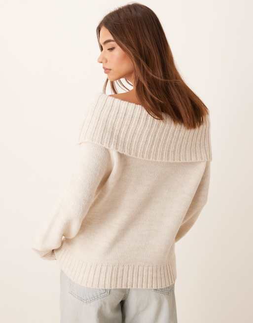 ASOS DESIGN off the shoulder sweater in cream, 4 of 4