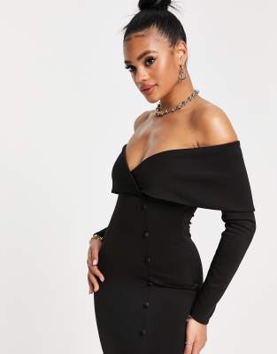 midi black off the shoulder dress